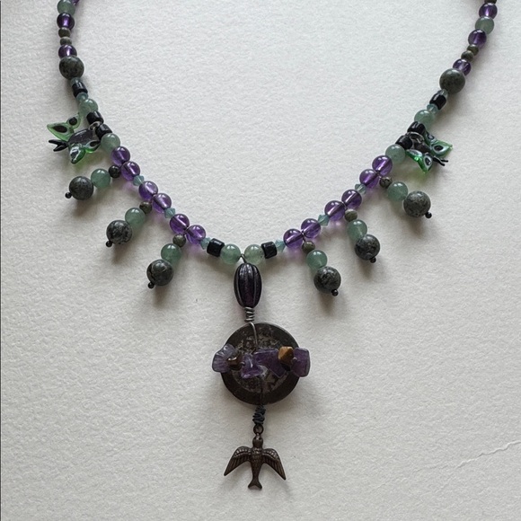 Purple and Green Beaded Necklace - Picture 2 of 4